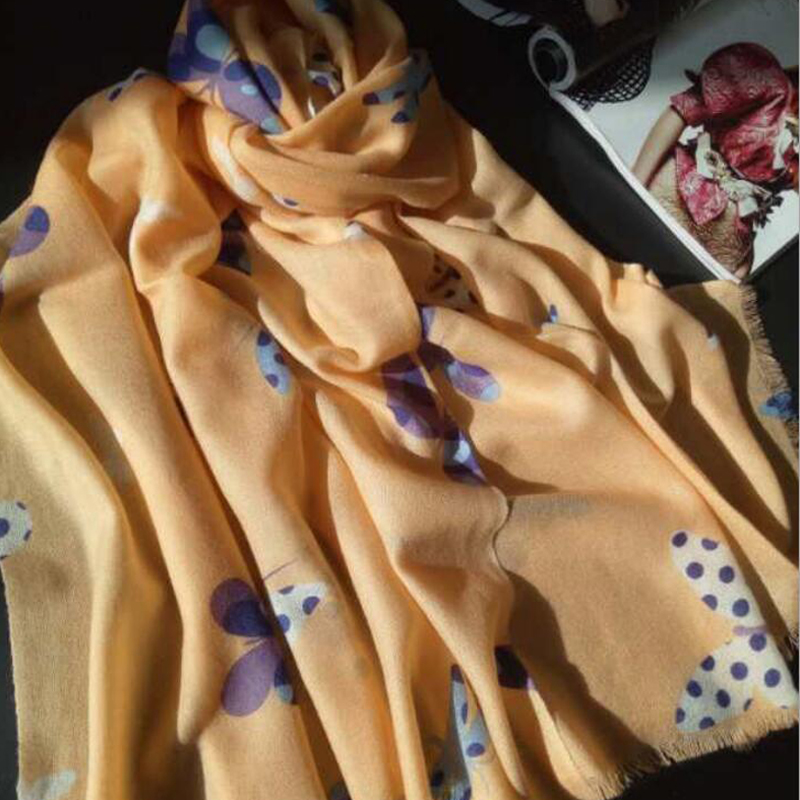 New Wool Scarf Winter Woman Yellow Butterfly Printed Wool Scarf Shawls Winter Lady Gift Free Shipping