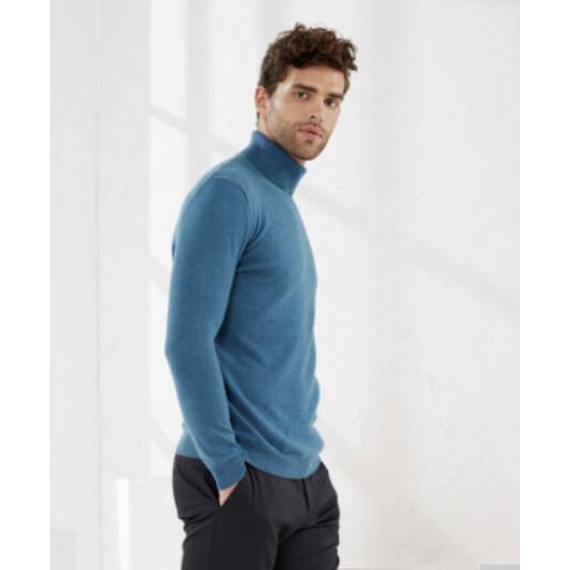 Pure Cashmere Sweater Indigo Turtleneck Winter Men Sweater