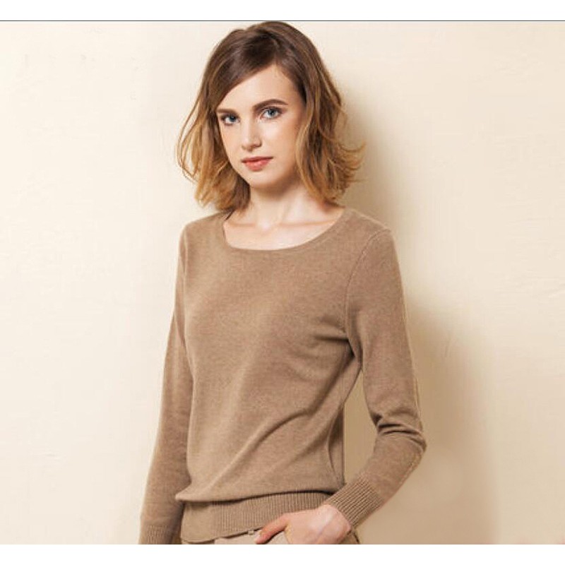 Pure Cashmere Sweater Camel Round Neck Women Winter Sweater