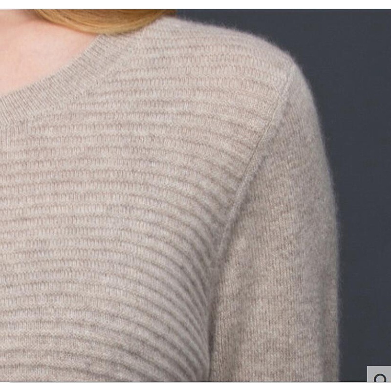 Pure Cashmere Sweater Gray V-neck Straps Women Winter Sweater