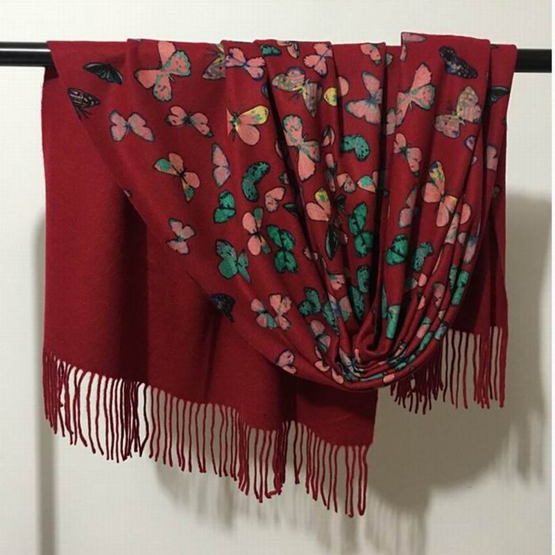 Pure Cashmere Scarves Black Butterfly Print Women Winter Scarf