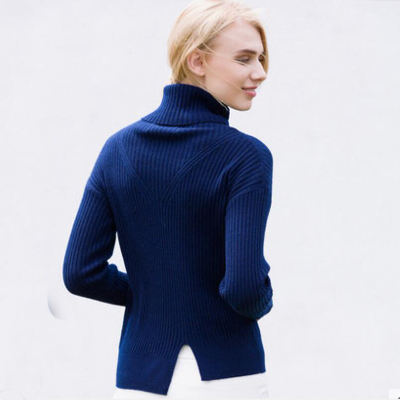 Pure Cashmere Sweater Blue Pullover Winter Women Sweaters