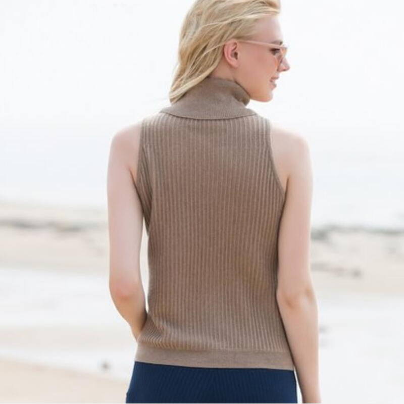 Pure Cashmere Sweater Camel Turtleneck Women Winter Sweater Vest