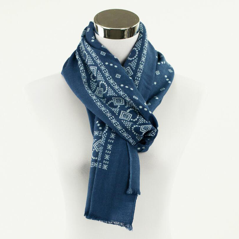 100 Wool Scarf Women High Quality Big Size Vintage Blue Print Shawls Warm Lady Gift Free Shipping