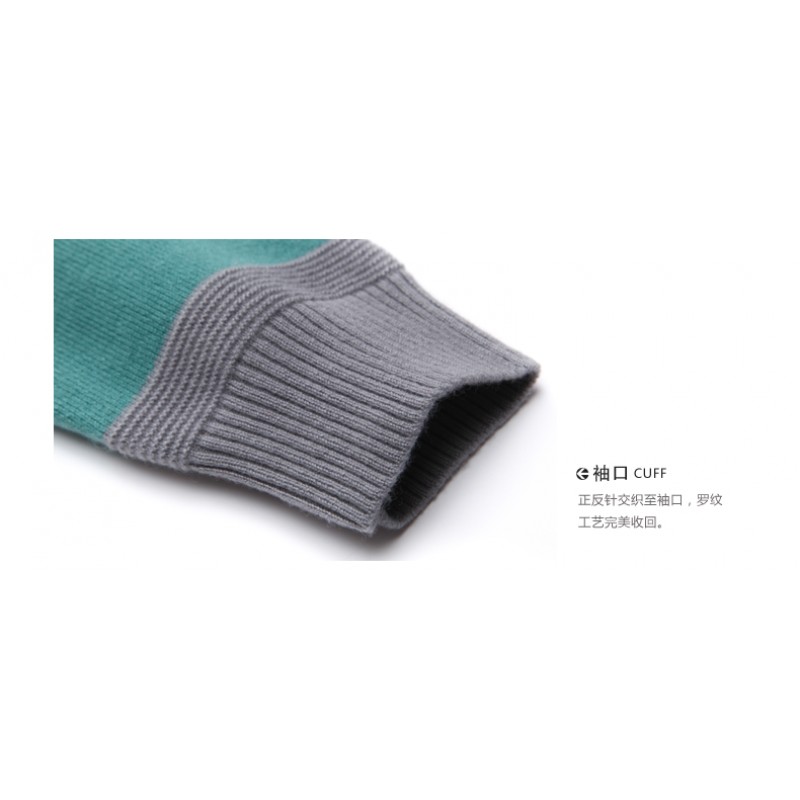 Pure Cashmere Sweater Blue Striped Round Collar Women Winter Sweater